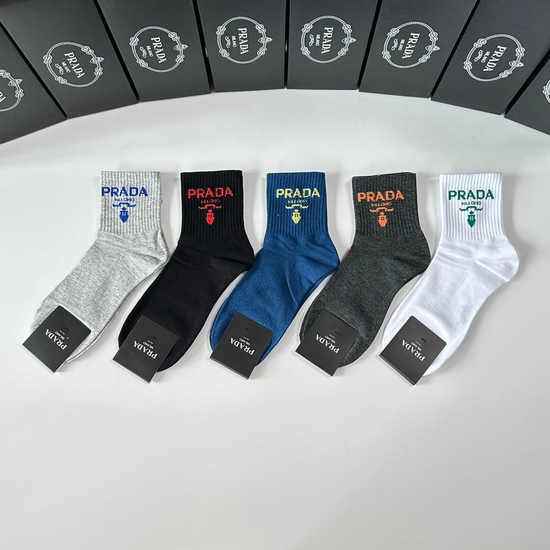Prada Mid-Length Tube Socks â€“ Set of 5 Stylish Pairs