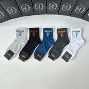 Prada Mid-Length Tube Socks â€“ Set of 5 Stylish Pairs