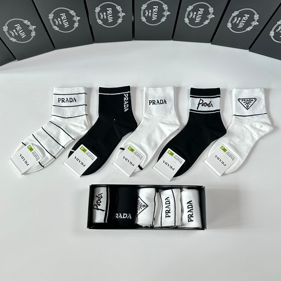 Prada Mid-Length Socks - Stylish 5-Pair Set