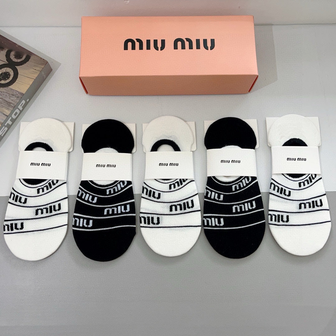 Miumiu Premium Cotton Short Boat Socks - 5 Pairs