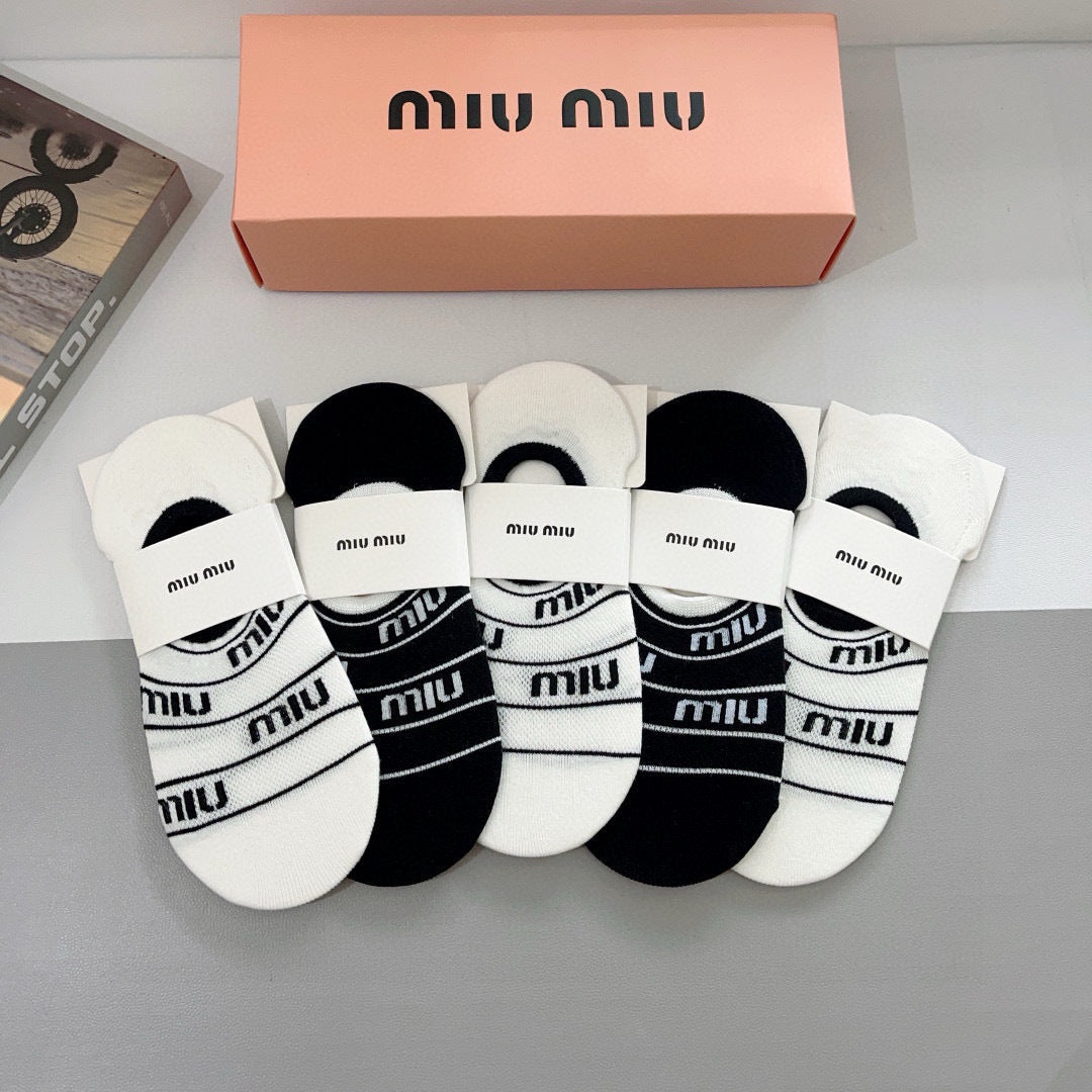 Miumiu Premium Cotton Short Boat Socks - 5 Pairs