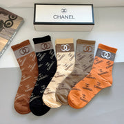CHANEL Classic Cotton Long Socks - 5 Pairs