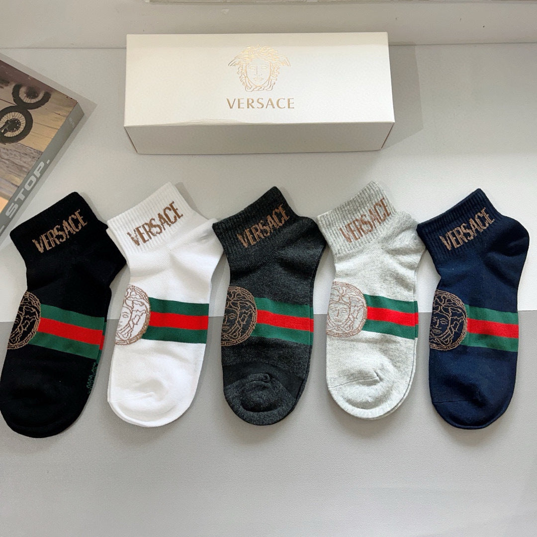 Versace Stylish Short Socks - 5 Pairs Gift Box