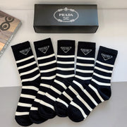 PRADA Inverted Triangle Logo Calf Socks - Luxury Stockings (5 Pairs)