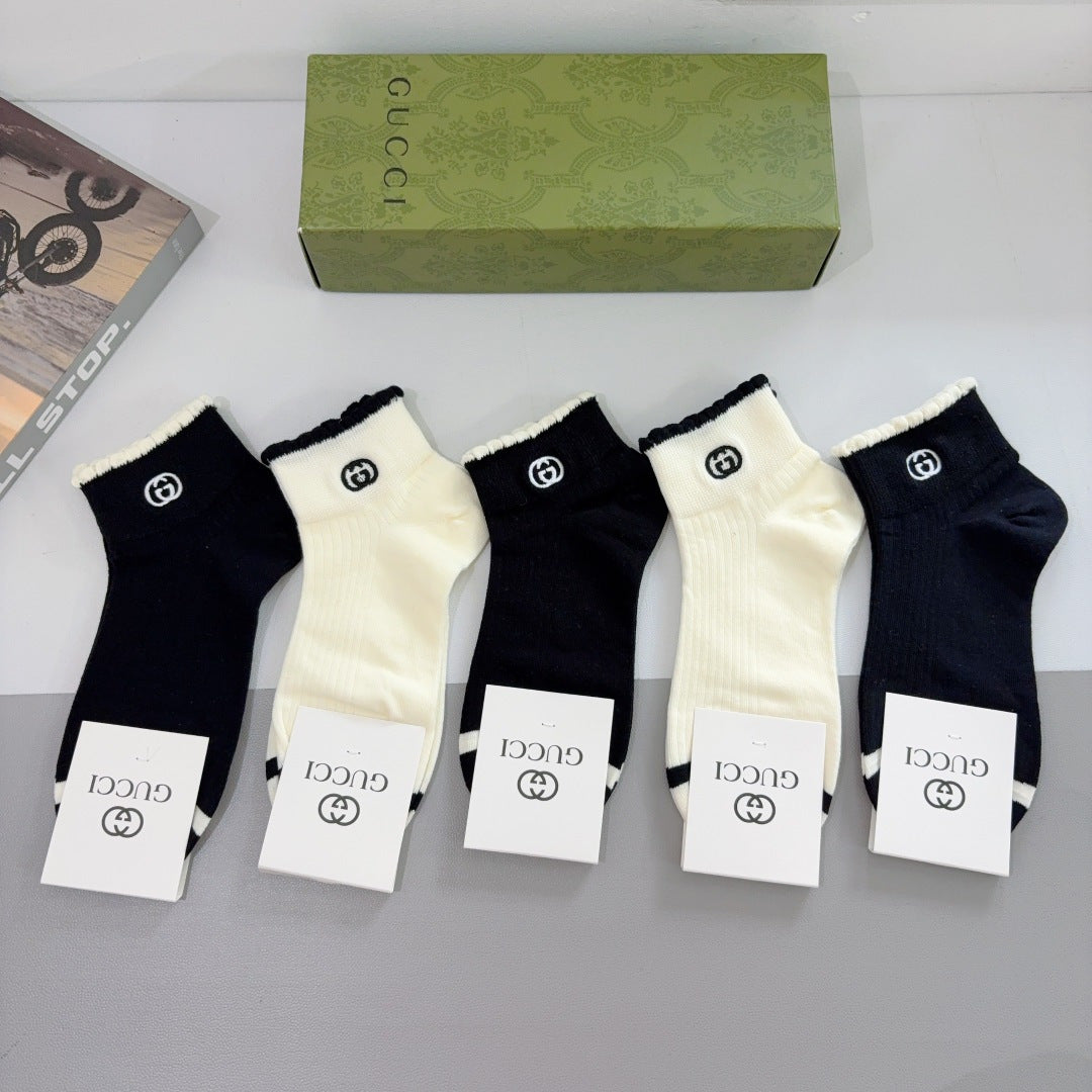 Gucci Embroidered Bamboo Cotton Short Socks - 5 Pairs