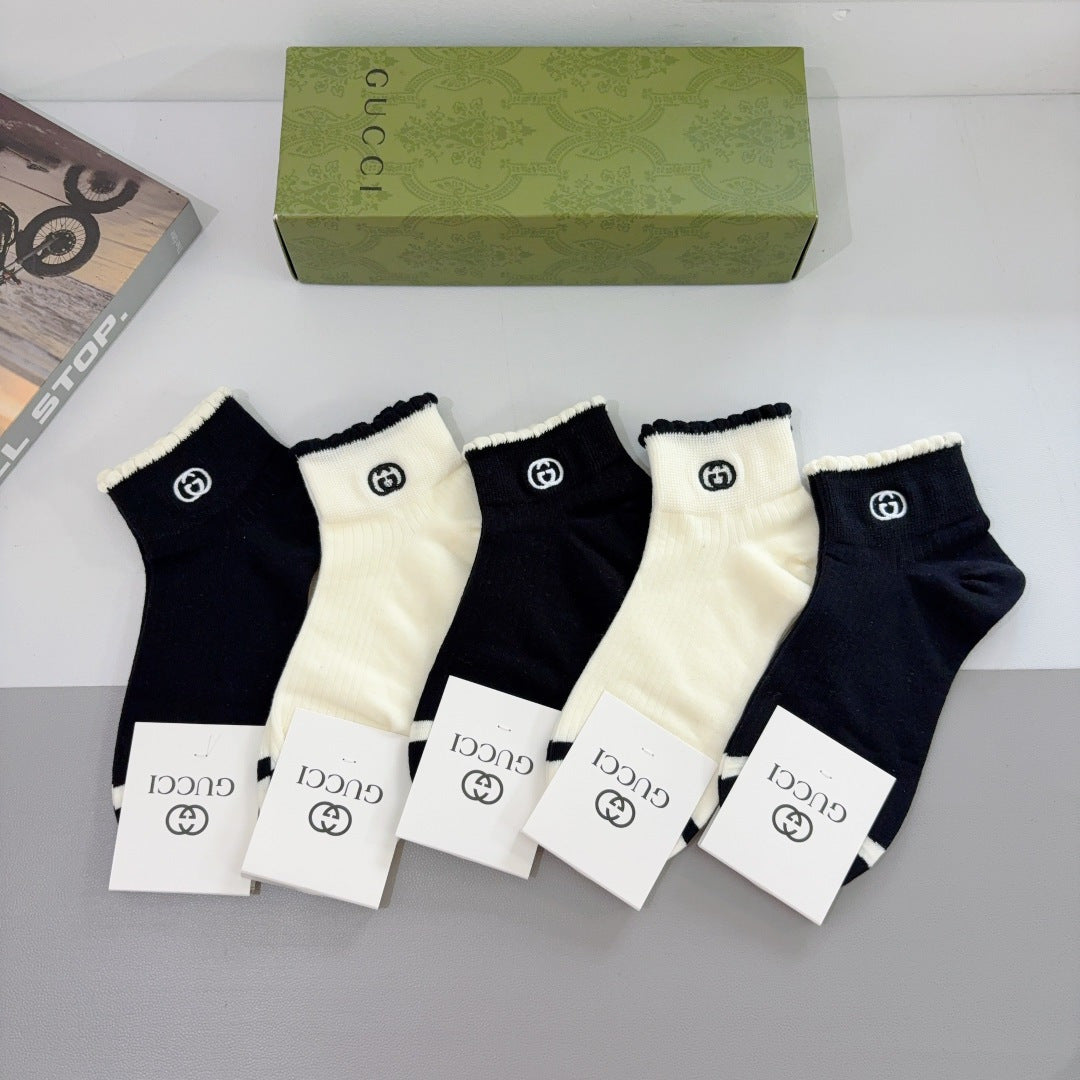 Gucci Embroidered Bamboo Cotton Short Socks - 5 Pairs