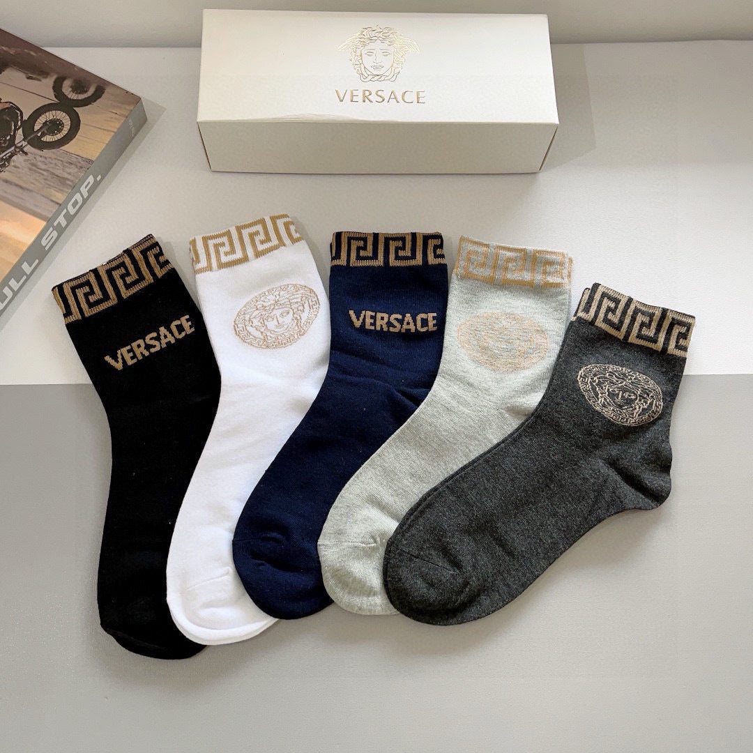 Versace Mid-Calf Socks - High-Quality Fashion Essential (5 Pairs)
