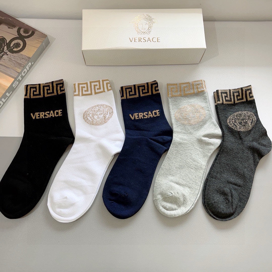 Versace Mid-Calf Socks - High-Quality Fashion Essential (5 Pairs)