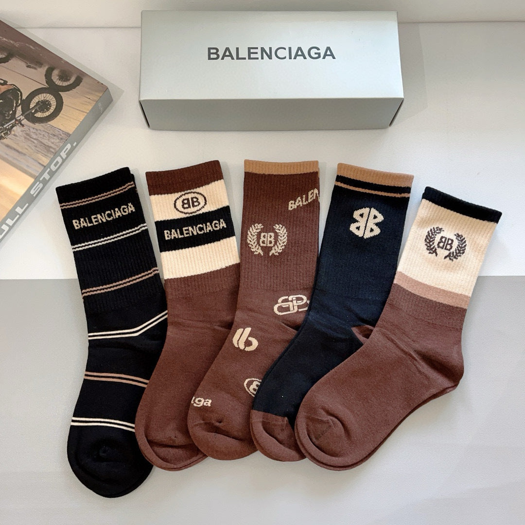 Balenciaga High-Quality Super Soft Long Socks - 5 Pairs