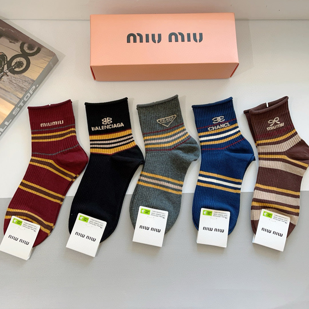 Miu Miu Mid-Calf Pure Cotton Socks - 5 Pairs