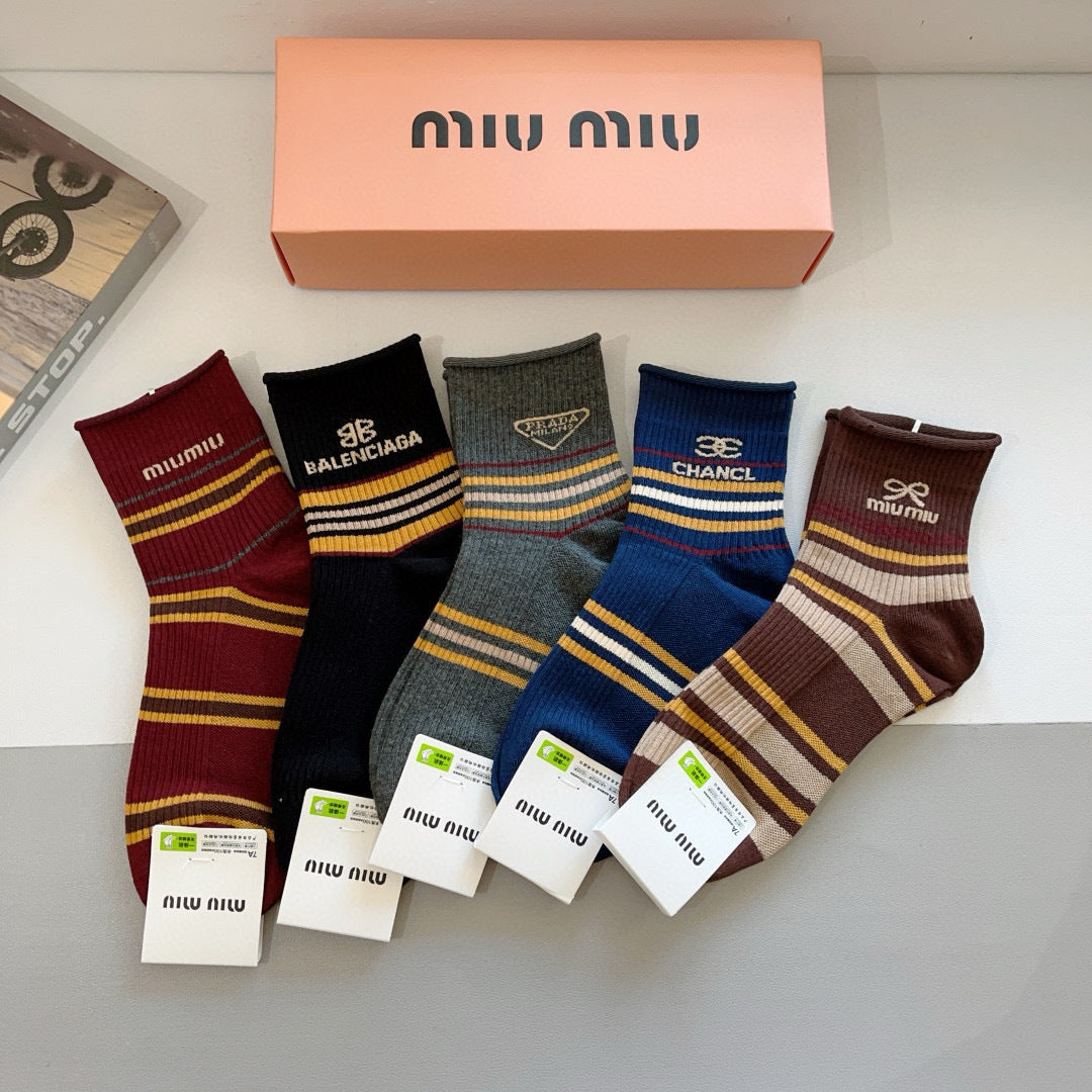 Miu Miu Mid-Calf Pure Cotton Socks - 5 Pairs