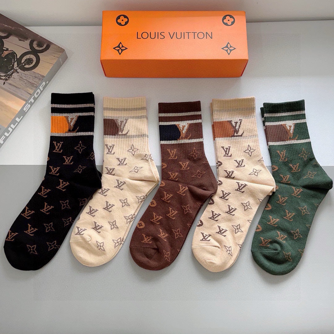 Louis Vuitton Men's Mid-Calf Socks - 5 Pairs Box