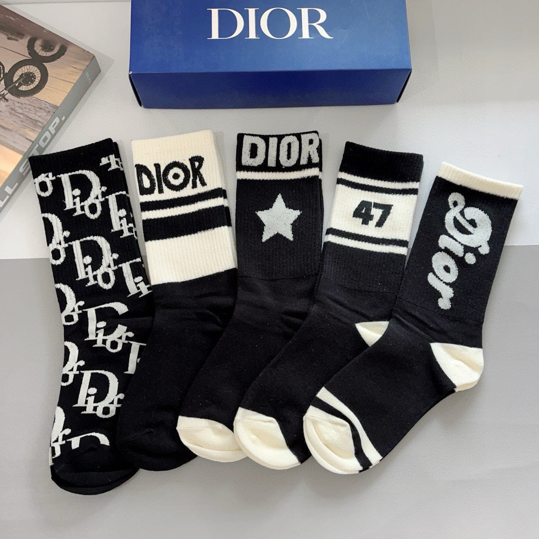 Dior Lettered Ribbed Stockings - 5 Pairs Box Set