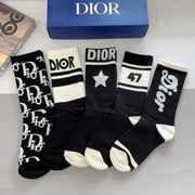 Dior Lettered Ribbed Stockings - 5 Pairs Box Set