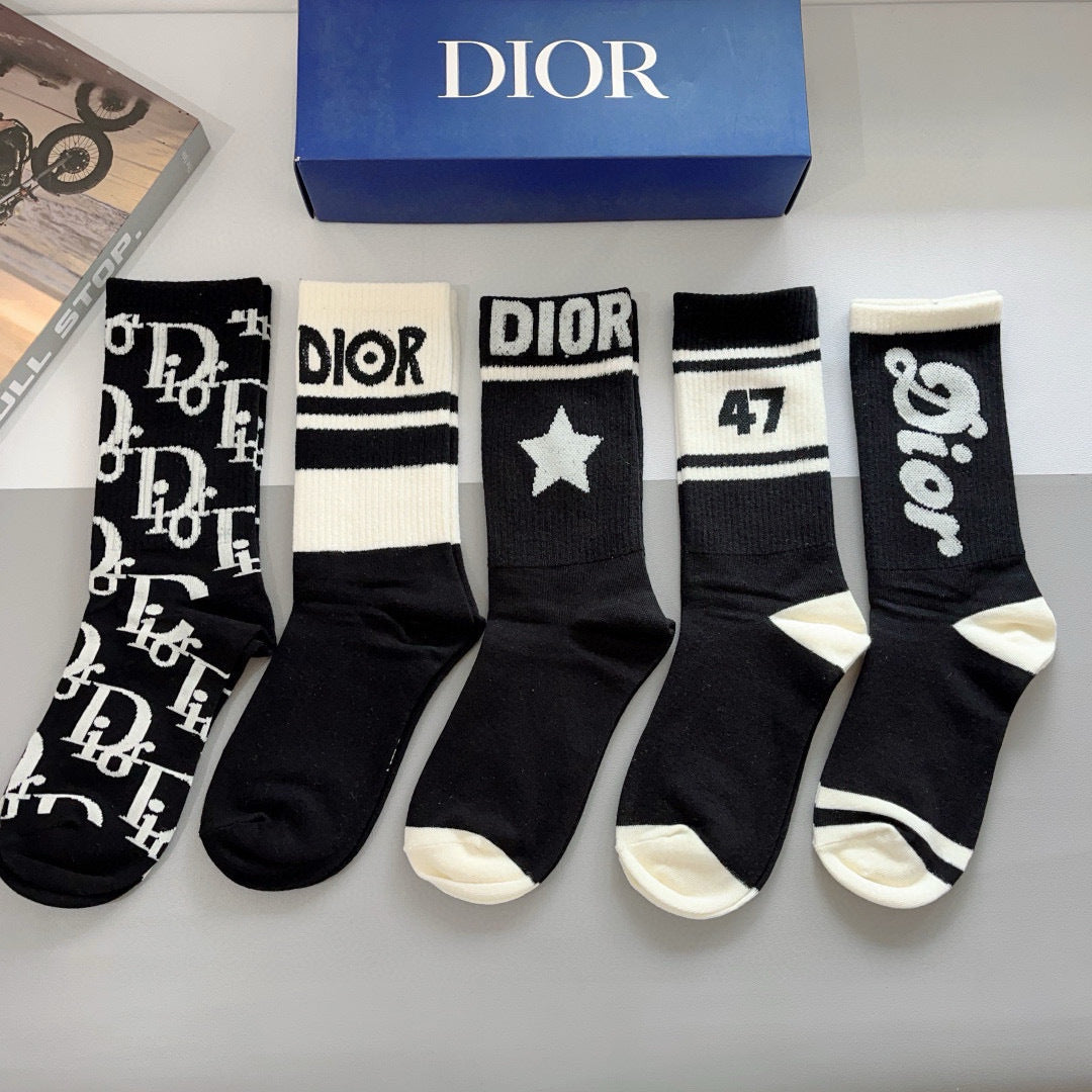 Dior Lettered Ribbed Stockings - 5 Pairs Box Set