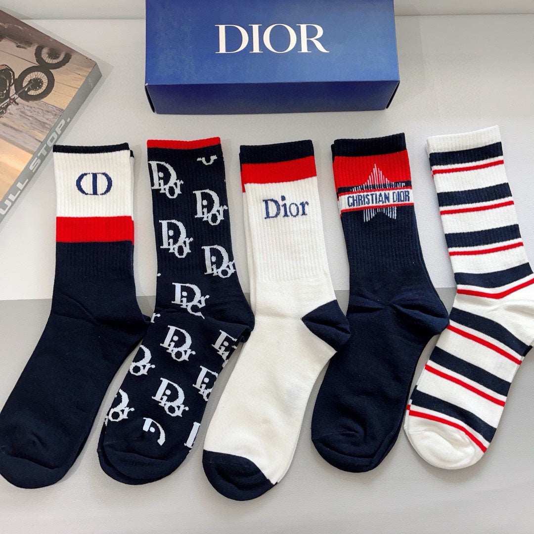 Dior Calf Socks - Cotton Comfort with Iconic D Pattern (5 Pairs)