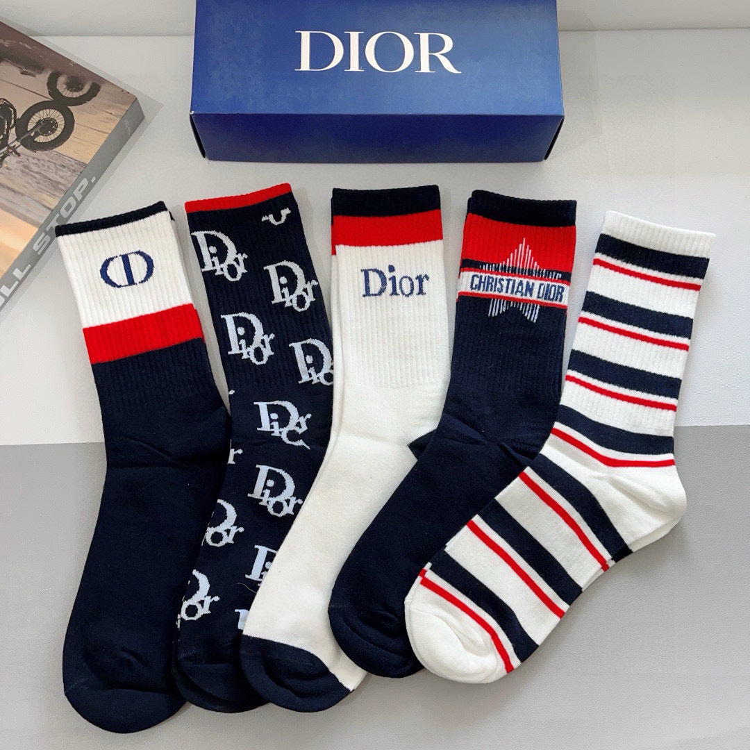 Dior Calf Socks - Cotton Comfort with Iconic D Pattern (5 Pairs)
