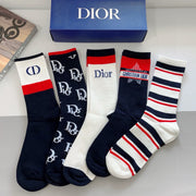 Dior Calf Socks - Cotton Comfort with Iconic D Pattern (5 Pairs)
