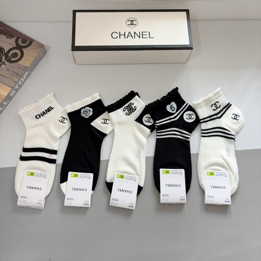 CHANEL Classic Cotton Logo Socks - 5 Pairs