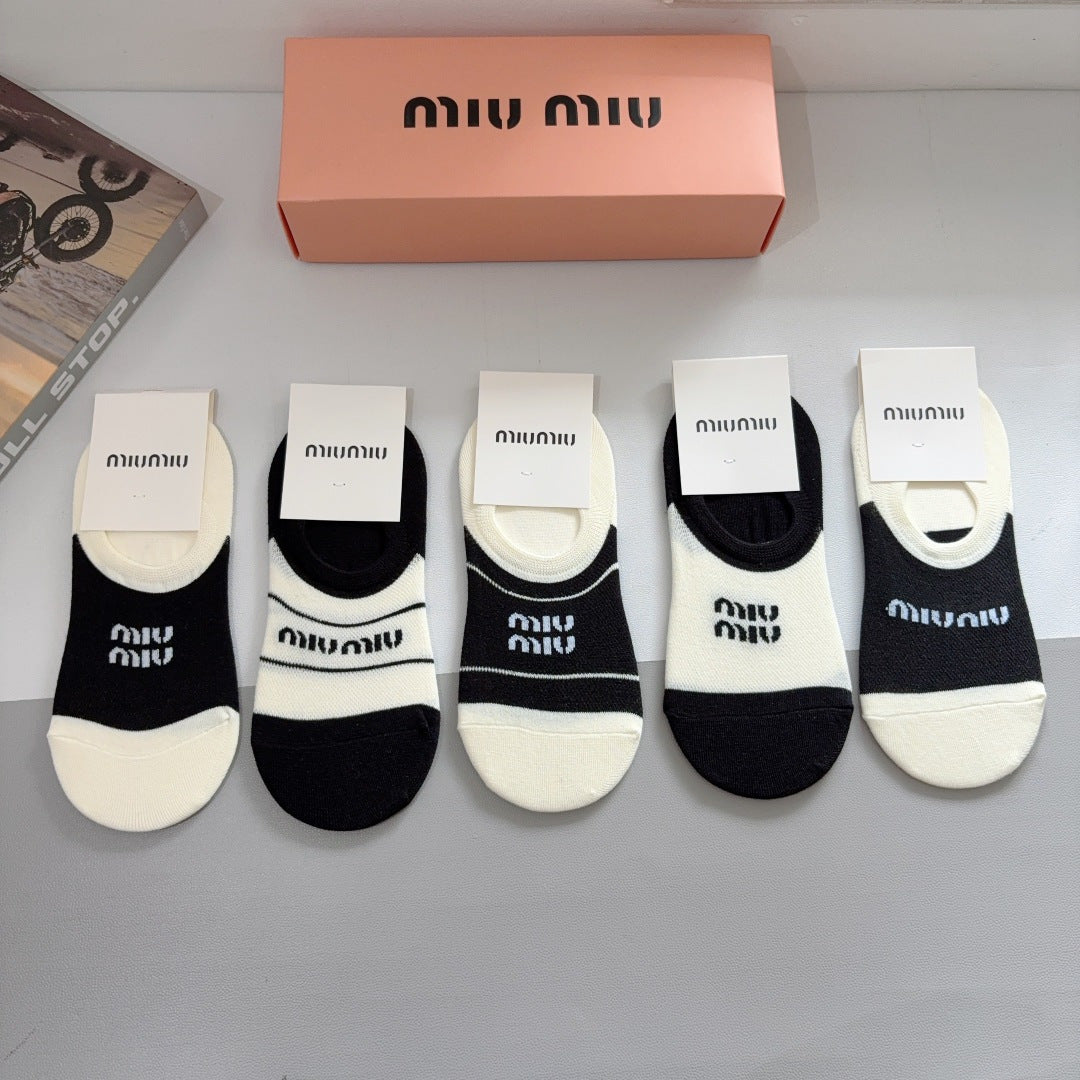 Miu Miu Celebrity Cotton Boat Socks - 5 Pairs