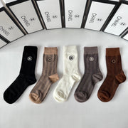 Chanel Cashmere Embroidered Mid-Length Pile Socks - 5 Pairs Gift Set