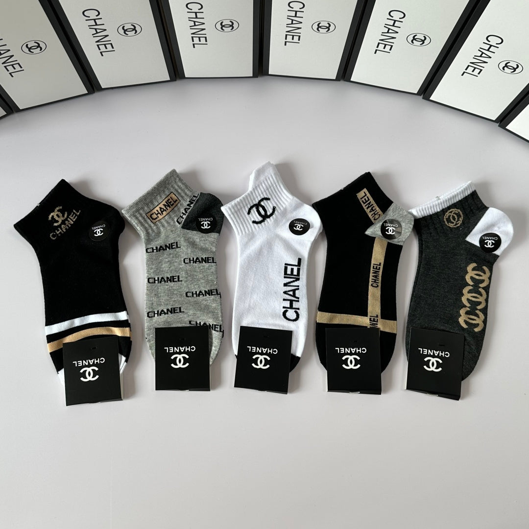 Chanel Classic Short & Medium Pile Socks - 5 Pair Gift Set