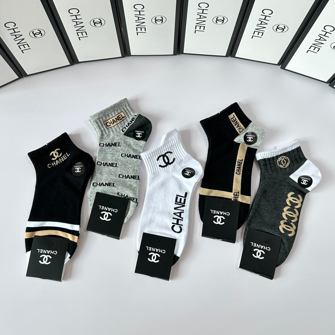 Chanel Classic Short & Medium Pile Socks - 5 Pair Gift Set