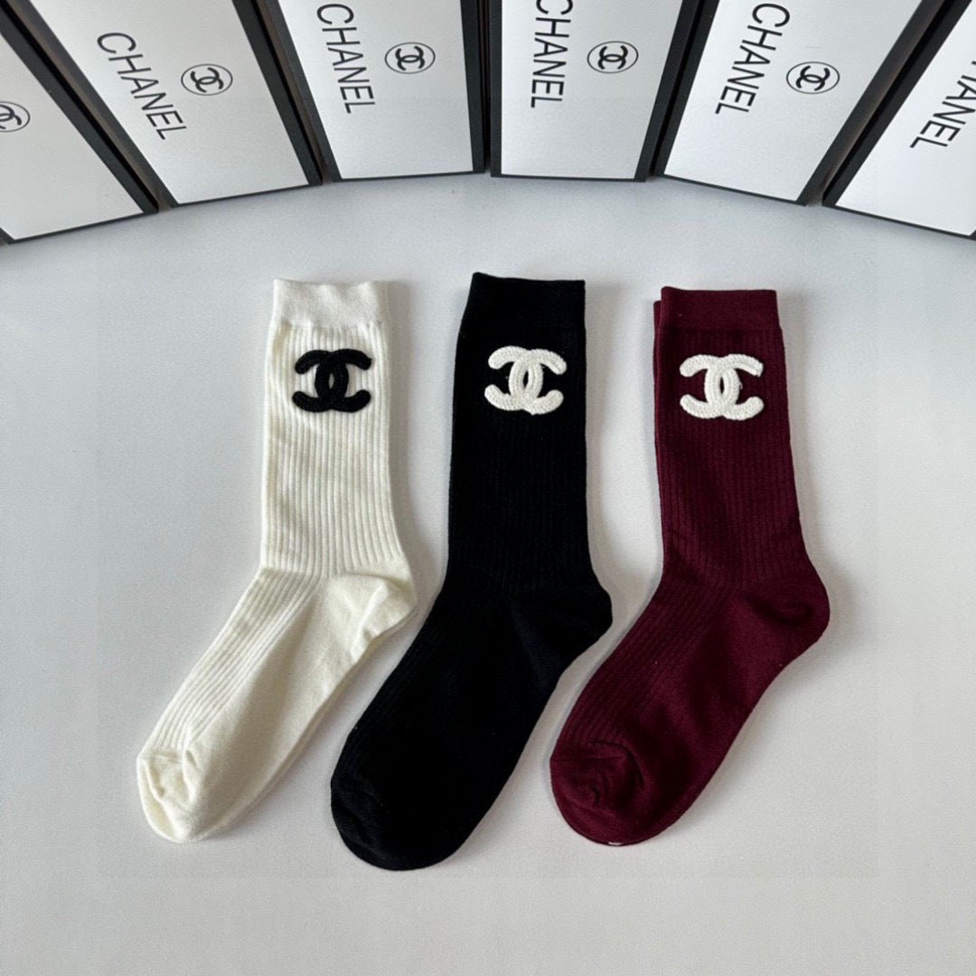 Chanel Classic Mid-Length Accessory Socks - 3 Pairs Gift Set
