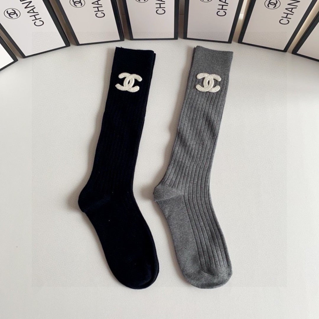Chanel Luxury Knee-Length Calf Socks - Set of 2 Pairs
