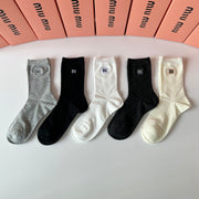 MiuMiu Embroidered Mid-Length Pile Socks - 5 Pairs Box Set