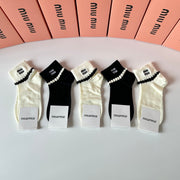 MiuMiu Embroidered Socks Set â€“ 5 Pairs of Stylish Tube Socks