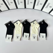 Chanel Classic Embroidered Short & Medium Socks - 5 Pairs Gift Box