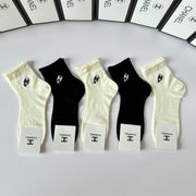 Chanel Embroidered Mid-Length Pile Socks - 5-Pair Set
