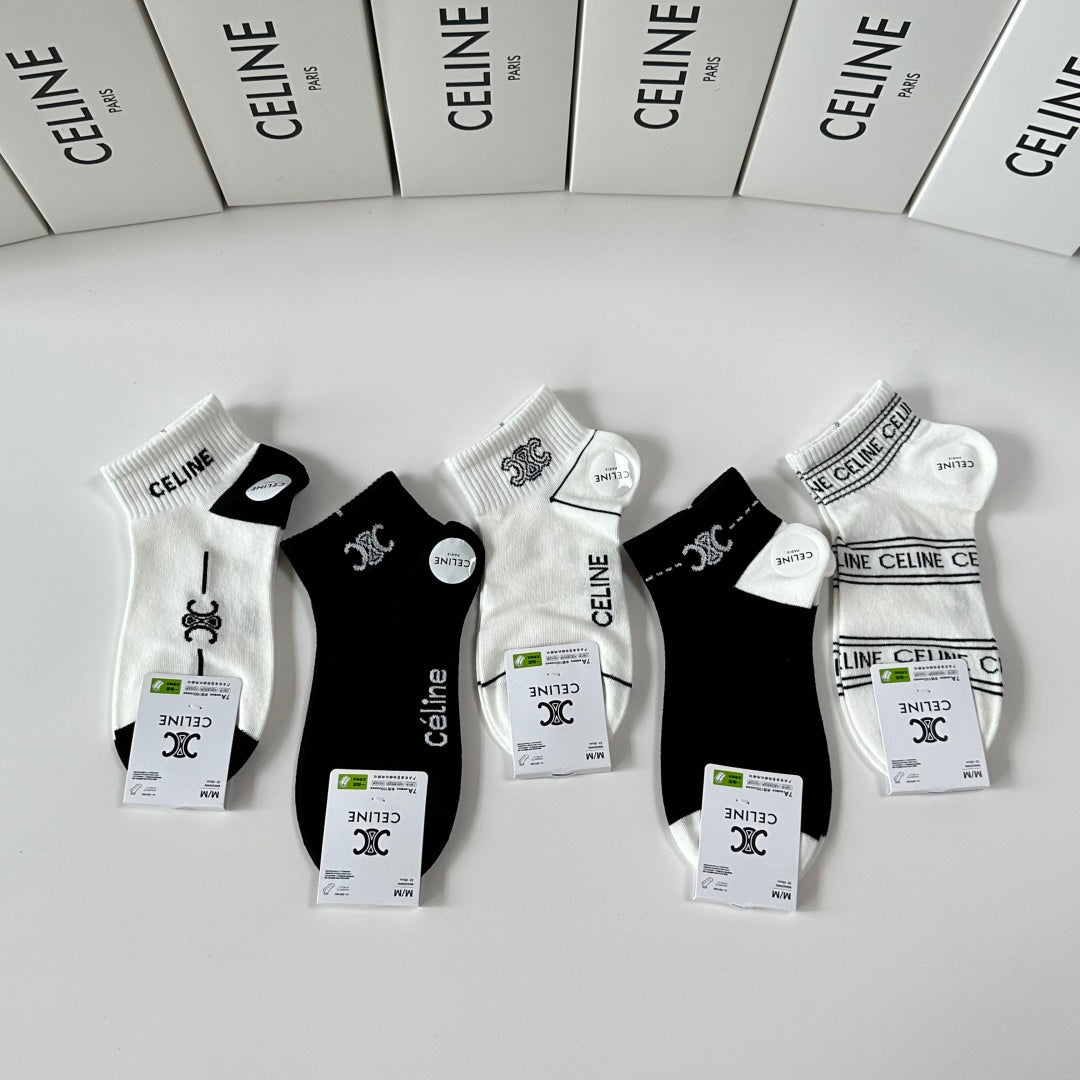 Celine Mid-Calf Socks - 5 Pairs Stylish Tube Socks