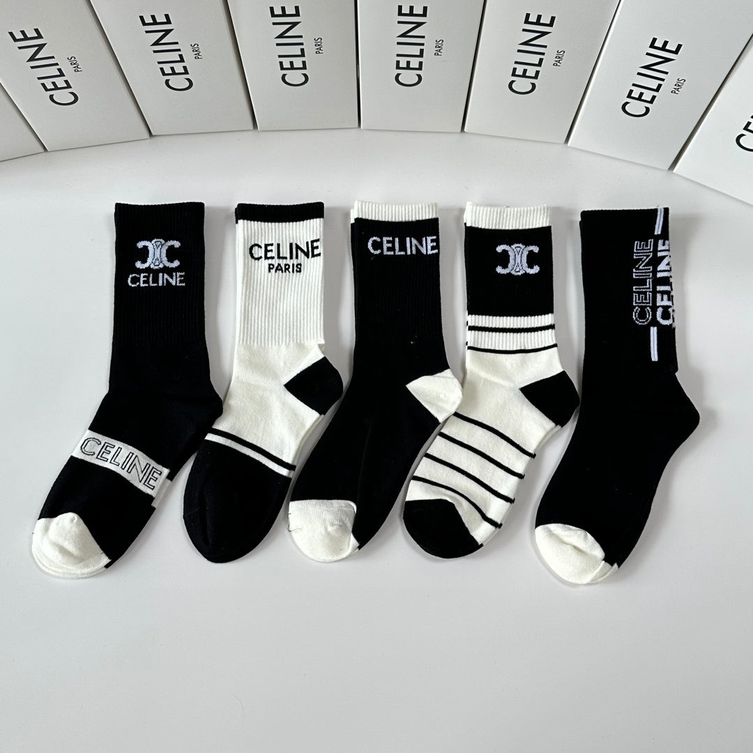 Celine Mid-Calf Socks - 5 Pairs Fashion Collection