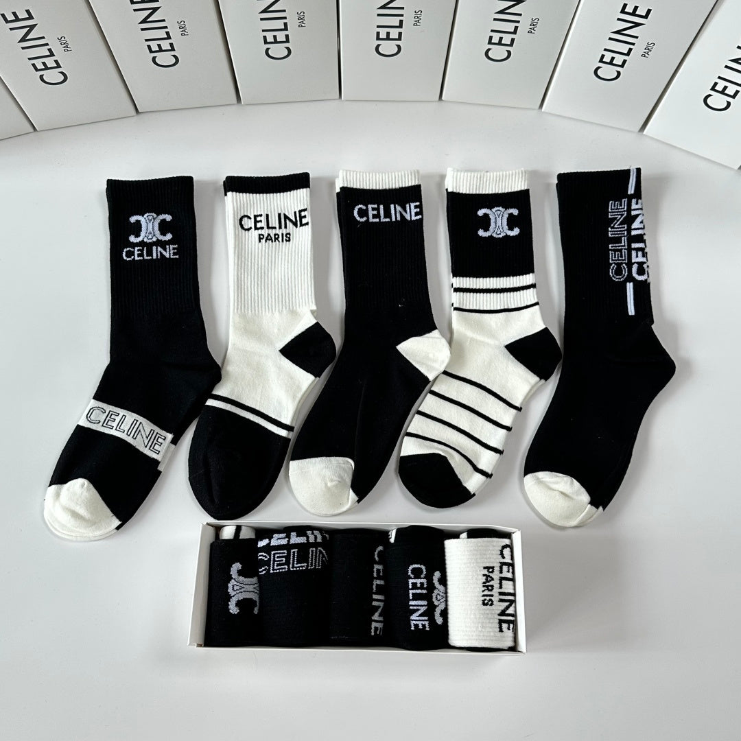 Celine Mid-Calf Socks - 5 Pairs Fashion Collection