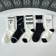 Prada Mid-Calf Socks - Set of 5 Pairs in Counter Packaging
