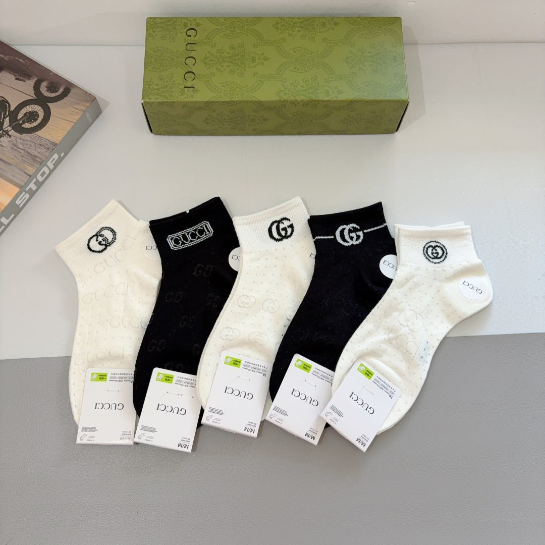 Gucci Bamboo Cotton Short Socks - 5 Pairs in Box