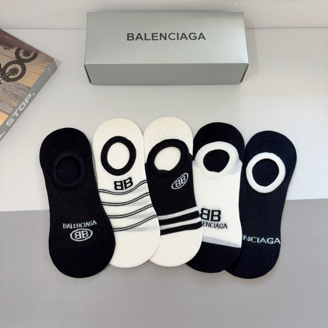 Balenciaga Short-Tube Boat Socks - 5 Pairs Box Set