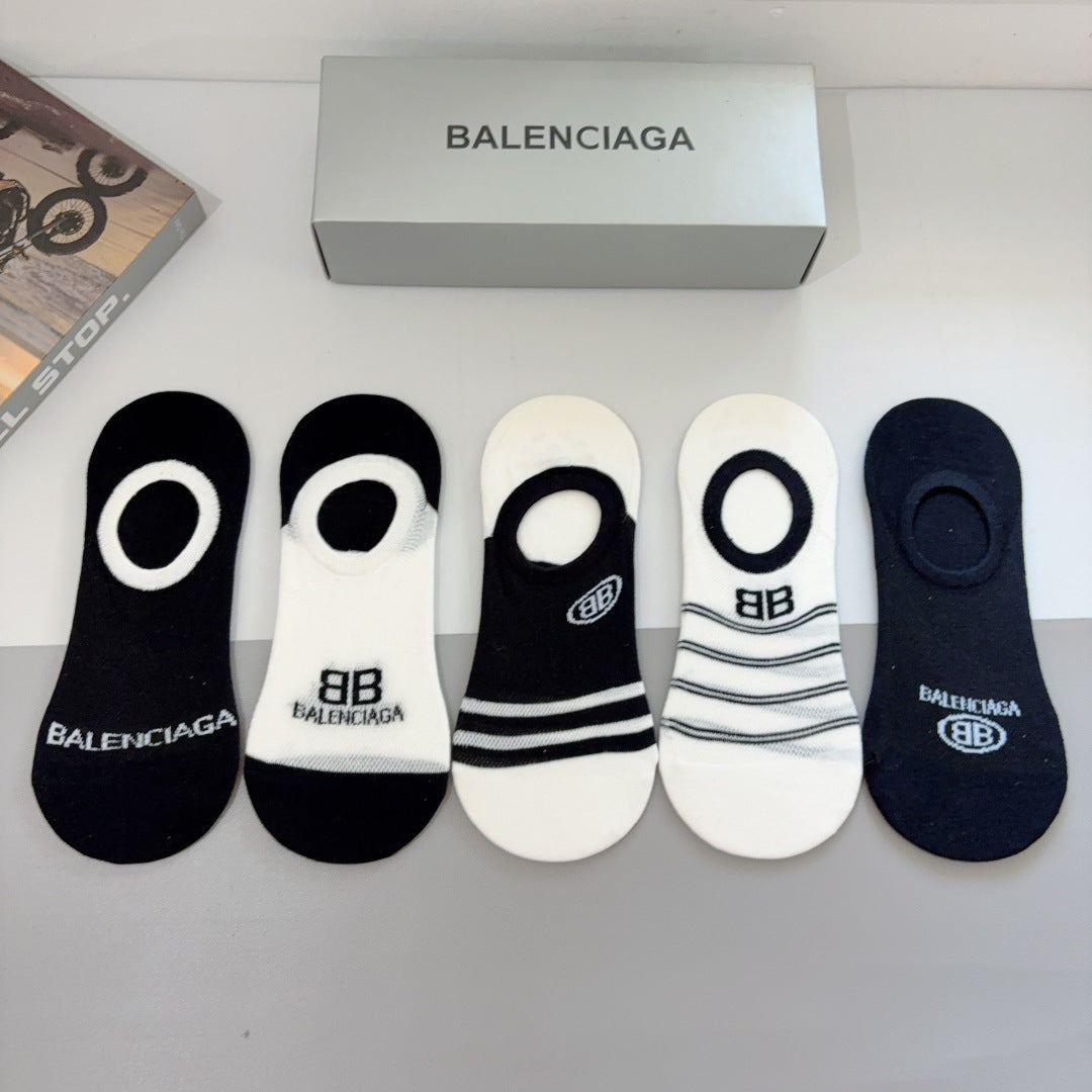 Balenciaga Short-Tube Boat Socks - 5 Pairs Box Set