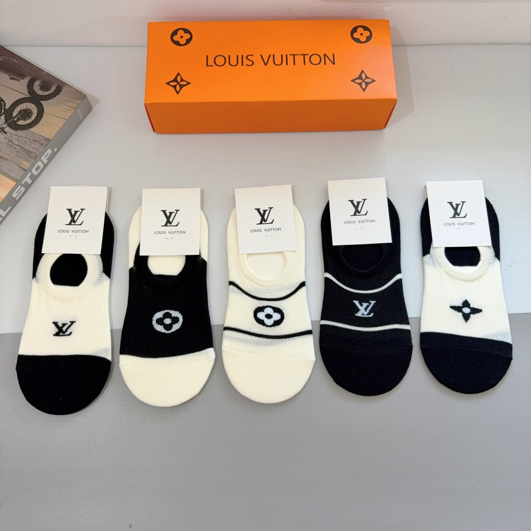 Louis Vuitton Bamboo Cotton Short Boat Socks - 5 Pairs
