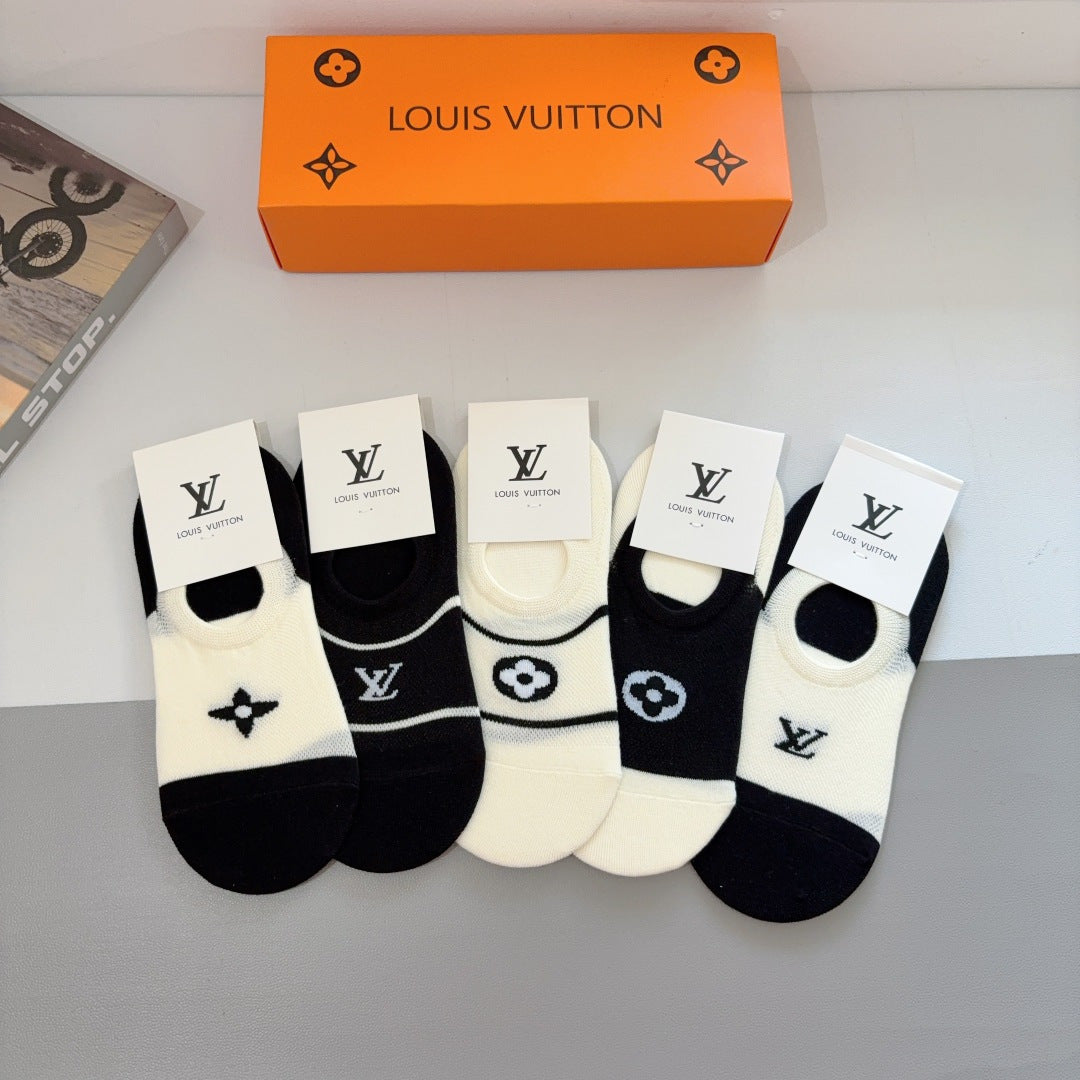Louis Vuitton Bamboo Cotton Short Boat Socks - 5 Pairs