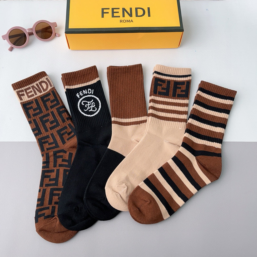 Fendi Double F Mid-Length Cotton Socks - 5 Pairs