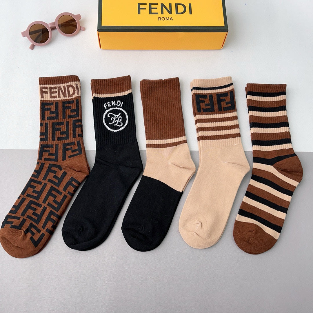 Fendi Double F Mid-Length Cotton Socks - 5 Pairs