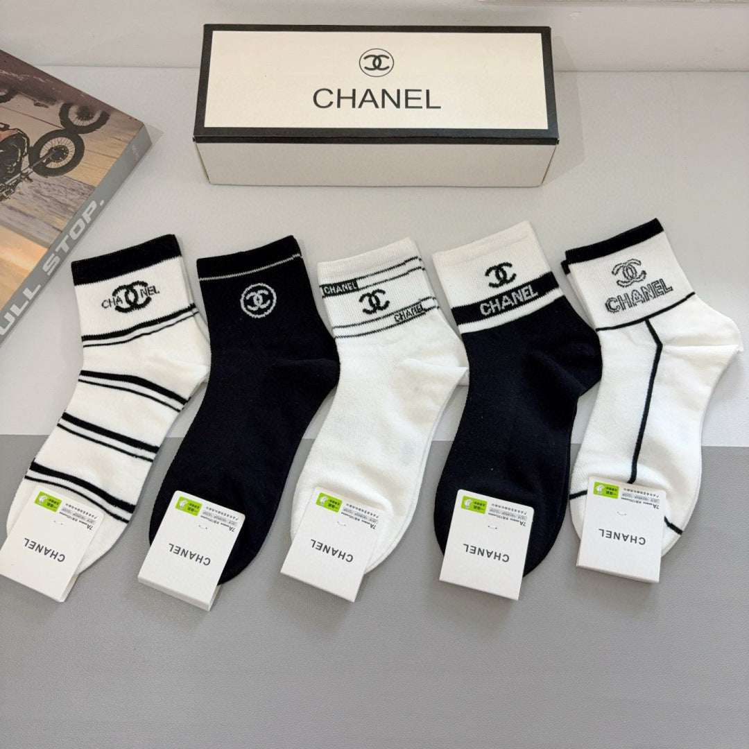 CHANEL Classic Mid-Calf Cotton Socks - 5 Pairs