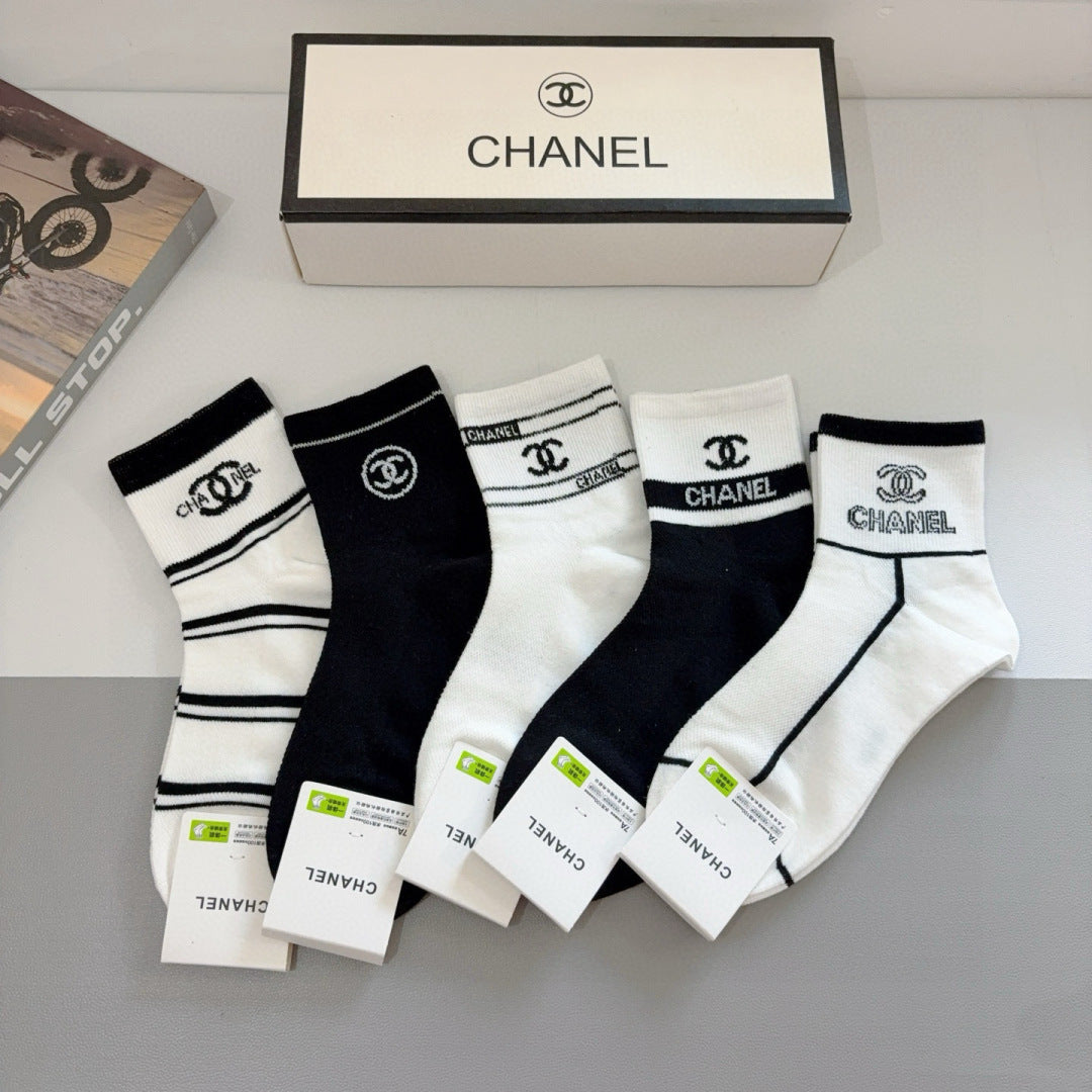 CHANEL Classic Mid-Calf Cotton Socks - 5 Pairs