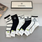 CHANEL Classic Mid-Calf Cotton Socks - 5 Pairs