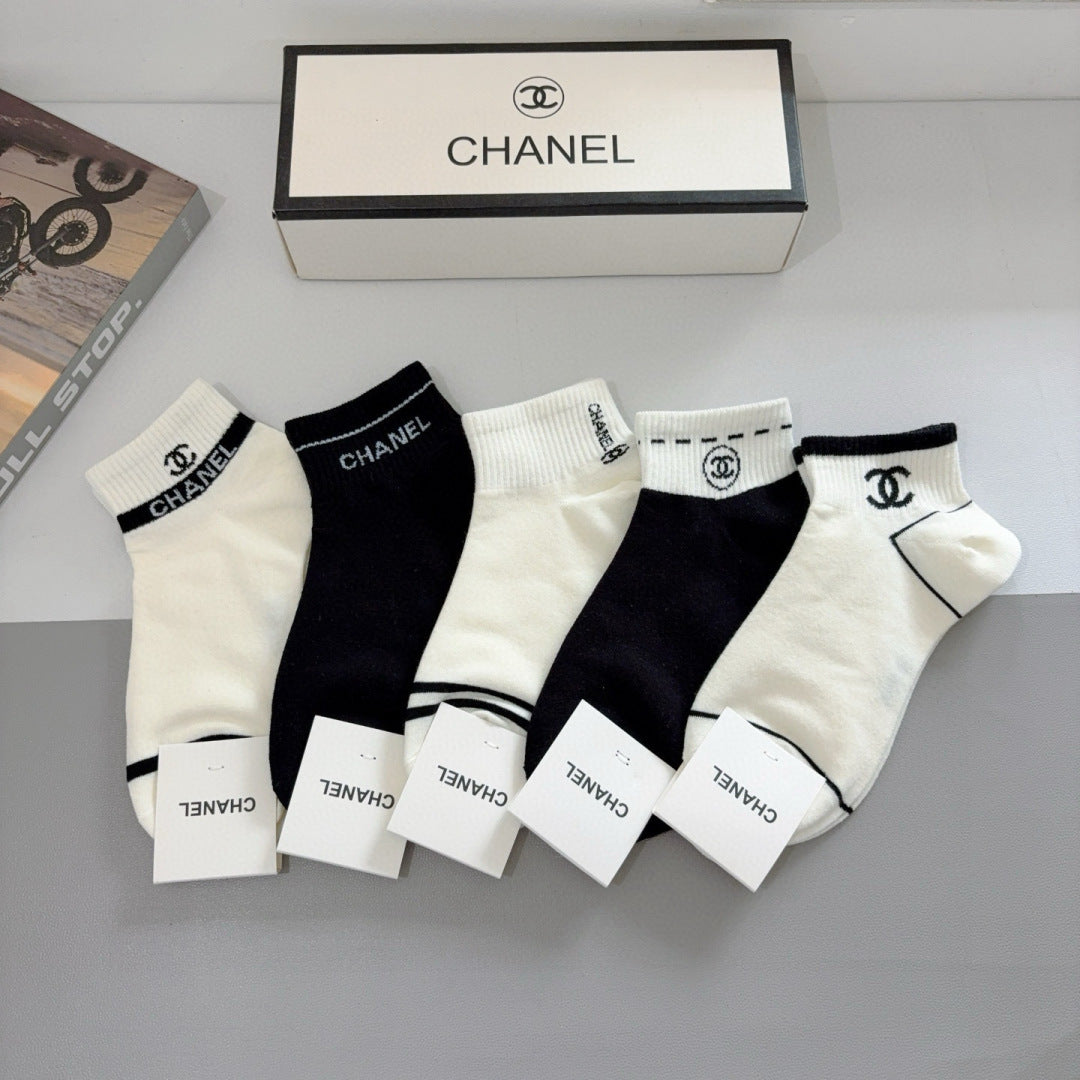 CHANEL Classic Medium Cotton Socks - 5 Pairs Box Set