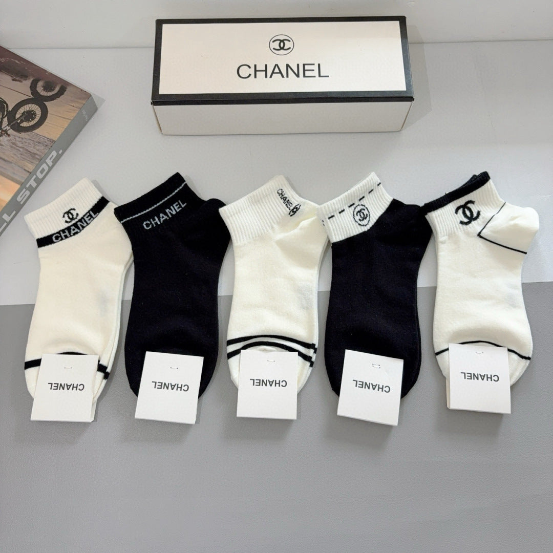 CHANEL Classic Medium Cotton Socks - 5 Pairs Box Set