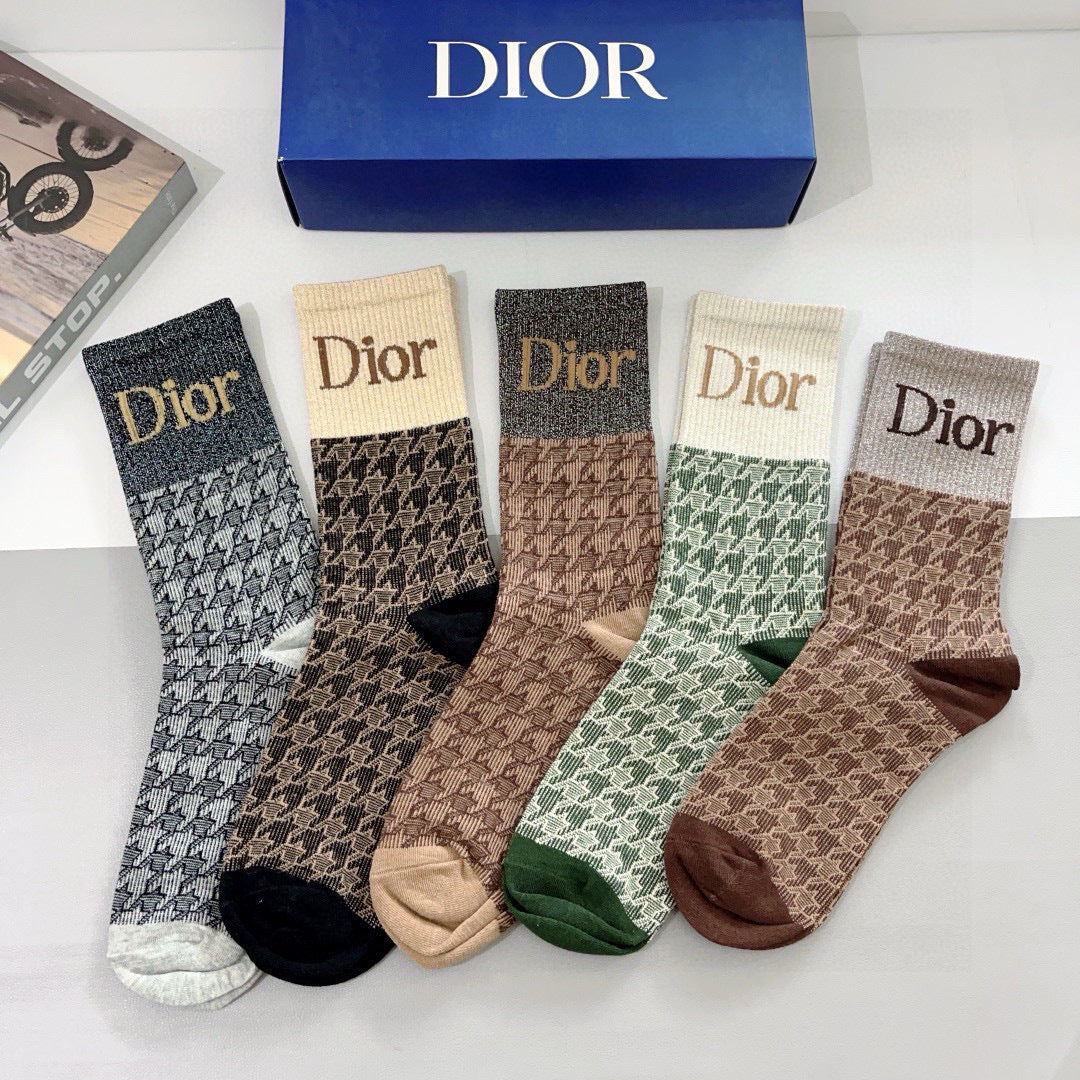 Dior Calf-Length Cotton Socks - 5 Pairs Box Set